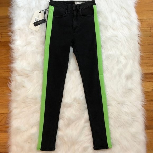 NWT! RAG & BONE Mazie Black w/Lime Side Stripe Skinny Jeans 23 - Picture 7 of 13